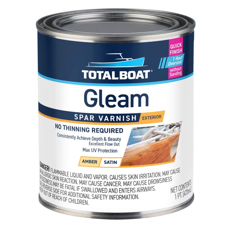 TotalBoat Gleam Marine Spar Varnish, Gloss and Satin Polyurethane Finish for Wood, Boats and Outdoor Furniture (Satin Low-Sheen Pint) - Image 1